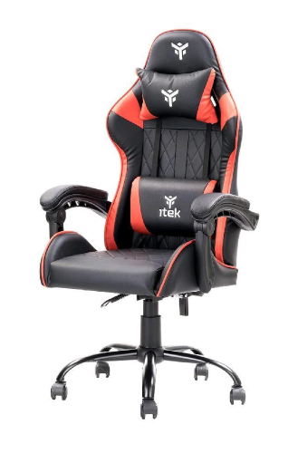 ITEK RHOMBUS PF10 SEDIA GAMING DESIGN ERGONOMICO GIREVOLE DI 360° BRACCIOLI IMBOTTITI SCHIENALE RECLINABILE DOPPIO CUSCINO BLACK RED